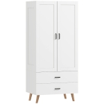 HOMCOM Armario de Dormitorio 2 Puertas con Cierre Suave 2 Cajones y Barra para Colgar 80x54x180 cm Blanco