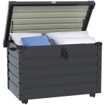 Outsunny Baúl de Almacenaje Exterior de Acero Galvanizado con 4 Ruedas 2 Asas y Tapa con Cerradura 100x62x65 cm Gris Oscuro