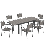 Outsunny Gartenmöbel Set Sitzgruppe 7-teilig Ausziehbar Tisch mit 6 stapelbaren Stühlen Holzoptik Lamelldesign Aluminiumrahmen