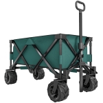 Outsunny Outdoor Folding Garden Trolley on Wheels - Pull Along Camping Cart, Cargo Wagon Trailer with Telescopic Handle and Big Wheels for Beach Garden, Green