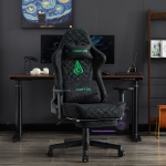 ANDYOU Ergonomischer Vintage-Gaming-Stuhl aus PU-Leder. Schwarz