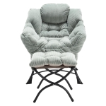Fauteuil lounge avec pouf, accoudoirs et une poche latérale, revêtement en flanelle, 69,9x64,0x95,0 cm, Vert clair