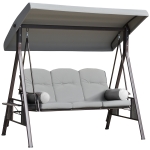 Outsunny Dondolo da Giardino 3 Posti con Tetto Regolabile, Portabicchieri e Cuscini, 208x121x172 cm, Grigio Chiaro