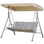 Outsunny Balancelle de Jardin 3 Places Grand Confort Toit Inclinaison réglable épais Coussins Amovibles Acier marron clair