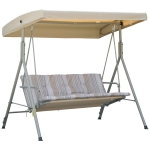 Outsunny Balancín de Jardín Exterior Columpio de 3 Plazas con Toldo Ajustable y Marco de Acero 172x110x156 cm Marrón Claro