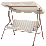 Outsunny Balancelle de Jardin 3 Places Toit imperméabilisé Inclinaison réglable Coussins Assise Dossier marron, crème rayé