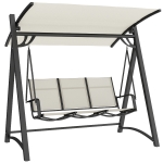 Outsunny Columpio de Jardín de 3 Plazas con Techo Ajustable UPF50+ Asiento Transpirable Carga 360 kg 188x130x183 cm Crema