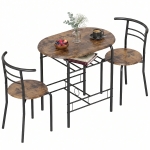 HOMCOM Eetkamerset 3-delig, keukentafel met stoelen voor 2 personen en plank, woonkamer rustiek bruin