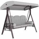 Outsunny 3 Seater Canopy Swing Chair, Outdoor Garden Swing Seat with Adjustable Canopy, Cushions and Cup Trays, Steel Frame, Light Grey
