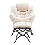 Fauteuil lounge avec pouf, accoudoirs et une poche latérale, revêtement en flanelle, 69,9x64,0x95,0 cm, Blanc