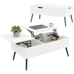 HOMCOM Table Basse Relevable avec Double Plateau et Compartiment Caché, Blanc pour Salon