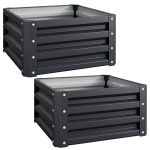 Outsunny Set of 2 Raised Garden Bed, Outdoor Elevated Galvanised Planter Box for Flowers, Herbs, 60x60x30.5cm, Grey