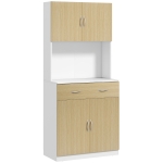 HOMCOM Mueble Auxiliar de Cocina con Puertas Cajón y Estantes Ajustables Antivuelco 80x40x180 cm Natural y Blanco