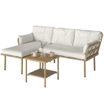 Outsunny Salon de jardin d'angle 4 pers. 3 pièces avec 1 table basse coussins grand confort inclus résine tressée crème