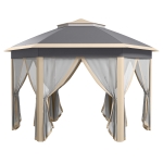 Outsunny Paviljoen 4x4 tuinpaviljoen zeshoekig opvouwbaar met draagtas dubbel dak beige+ kaki