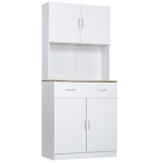 HOMCOM Armario Alacena de Cocina con Cajón 4 Puertas y Estantes Interiores Ajustables Mueble de Almacenaje 80x40x180 cm Blanco