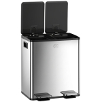 HOMCOM Poubelle de cuisine double, 2 x 20L, 2 couvercles à fermeture douce, seaux intérieurs amovibles et poignées