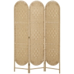 HOMCOM Paravent interieur ovale 3 panneaux 120 x 170 cm séparateur de pièce pliable, léger et tissé, bois naturel