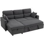 HOMCOM Canapé d'angle convertible en velours côtelé, canapé-lit 3 places avec rangement caché, coussins, 205x135x76cm, gris