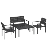 Outsunny Gartenmöbel Set, 4 Personen, mit 2er-Sofa, 2 Sesseln, Breiter Couchtisch, HDPE-Latten, Wetterfest, Schwarz