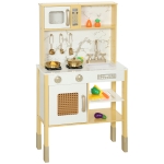 AIYAPLAY Cozinha de Brincar em Madeira com Som Acessórios em Aço Inoxidável Micro-Ondas Forno Lava-Loiças Legumes para Cortar 55x24x96 cm Dourado
