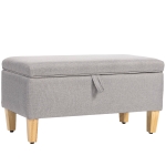 HOMCOM Banc de depozitare, capăt de pat, suport pentru picioare căptușit cu aspect de in cu picioare din lemn de cauciuc, 71x37x36cm, gri deschis