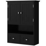 kleankin Armoire murale de salle de bain, armoire de toilette, avec portes, étagère, 2 tiroirs, 50,8l x 17,8P x 66H cm, noir
