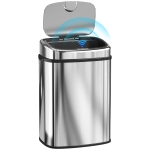 HOMCOM Poubelle à capteur infrarouge 50 L en acier inoxydable avec 2 modes d'ouverture, argent
