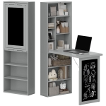 HOMCOM Bureau avec rangement pliable murale rabattable avec bibliothèque poste de travail tableau à craie et étagère réglable