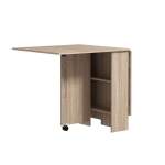 HOMCOM Tavolo Pieghevole con 2 Ribalte per 6 Persone con Ripiani e Rotelle Integrate, Legno Naturale