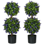 HOMCOM Lavendelbäume, 2er-Set, Kunstpflanze, mit Zement-Blumentopf, Ø15x70 cm, Grün