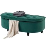 HOMCOM Pouf de Rangement Coffre 2 en 1 - Pouf capitonné Demi-Cercle - Pieds Bois hévéa Noir revêtement Velours vert