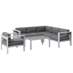 Outsunny Five-Piece Aluminium Garden Sofa Set, with Glass-Top Table - Grey