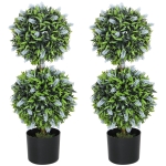HOMCOM Set of 2 Decorative Artificial Plants Ball Trees with Lavender Flowers in Pot Fake Plants for Home Indoor Outdoor Decor, 70cm, Blue