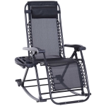 Outsunny Foldable Garden Rocking Chair, Outdoor Recliner Sun Lounger with Breathable Mesh Fabric, Zero-Gravity Seat with Headrest and Cup Holder Tray, Black