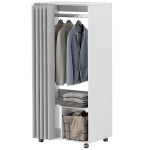 HOMCOM Armoire penderie armoire de rangement mobile avec rideau, tringle de suspension, 60 x 40 x 128 cm, blanc
