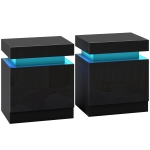HOMCOM Set 2 Mesitas LED de 16 Colores y 4 Modos con 2 Cajones en Madera 45x35x52 cm Negro