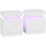 HOMCOM Set de 2 Mesitas LED de 16 Colores y 4 Modos con 2 Cajones en Madera 45x35x52 cm Blanco Brillante