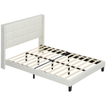 HOMCOM Pat 135x190 cm tapițat cu depozitare inferioară și tăblie căptușită cu urechi, bej