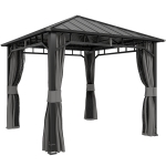 Outsunny Pavillon 3 x 3 m Wasserdicht Stabil Winterfest Gartenpavillon mit Seitenteile, Netze, Haken Hardtop Dunkelgrau