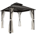Outsunny 3 x 3(m) Hardtop Gazebo Canopy with Double Metal Roof, Waterproof Permanent Pavilion Garden Gazebo with Netting and Curtains, Easy to Assemble, Beige
