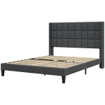 HOMCOM Lit 135x190 cm Tapissé avec Rangement Sous le Lit et Tête de Lit Rembourrée à Oreilles Gris