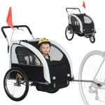 HOMCOM Remorque vélo enfant 2 en 1 avec ceinture de sécurité 5 points, réflecteurs, drapeau et rideau coupe-vent, noir