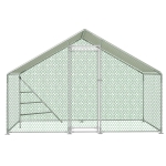 Poulailler avec structure d'escalade, porte en acier verrouillable, 303x200x200 cm, Blanc