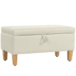 HOMCOM Bancă de depozitare, capăt de pat, taburet tapitat cu aspect de in cu picioare din lemn de cauciuc, 71x37x36cm, bej