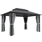Outsunny 3 x 4m Hardtop Gazebo Canopy with UPF30+ Double Polycarbonate Roof, Aluminium Frame Garden Gazebo Permanent Pavilion with Mosquito Netting and Curtains for Patio, Deck, Grey