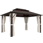 Outsunny 3 x 4m Hardtop Gazebo Canopy with UPF30+ Double Polycarbonate Roof, Aluminium Frame Garden Gazebo Permanent Pavilion with Mosquito Netting and Curtains for Patio, Deck, Beige