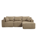 Modular L-Shaped Sectional Sofa with Deep Seat, Plush Corduroy Boneless Couch for Living Room, 257L x 160W x 80H cm, Khaki