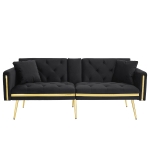 Two-Seater Convertible Sofa Bed with 3-Level Adjustable Backrest, Space-Saving Sleeper Sofa with High-Density Foam, 174L x 76W x 71.5H cm, Black