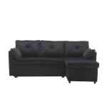 Stylish Sectional Sleeper Sofa with Reversible Storage Chaise, 3-In-1 L-Shaped Sofa with Corduroy Upholstery, 206L x 130W x 88H cm, Black